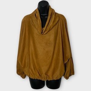Bryn Walker Giovanna Stretch Faux Suede Cowl Neck Dolman Sleeve Top Size Large